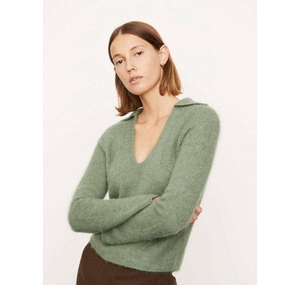 Vince Brushed V-Neck Polo Alpaca & Wool-Blend Sweater Size Small - Picture 1 of 10
